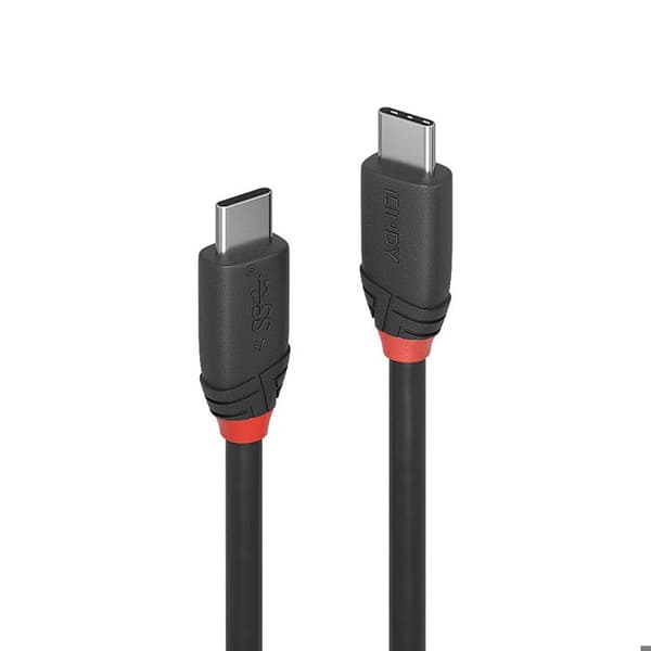 USB 3.1 typ C 3A-kabel - LINDY - Black Line - 0,5 m - Trippelskärmad - Guldpläterade kontakter