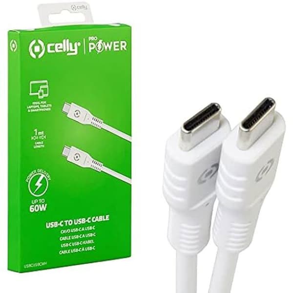 CELLY PD 60W USB-C-kabel - Vit - 1m