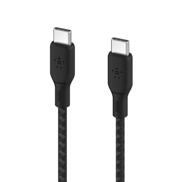 Belkin Rugged USB-C till USB-C-kabel (svart) - 2m - 2m flätad sleeve Laddnings- och synkroniseringskabel USB-C till USB