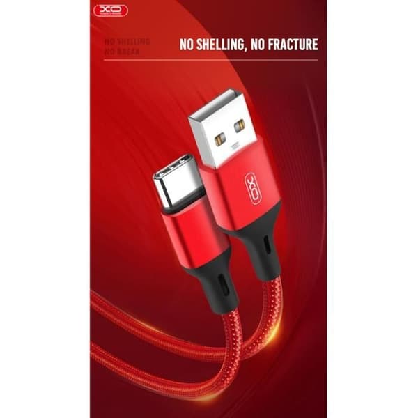 XO NB143 Hållbar TPE Universal USB till USB-C (Typ-C) Data & Data Snabbladdarkabel 2,4A 2m Svart