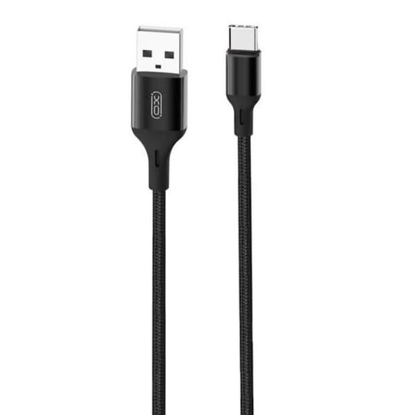 XO NB143 Hållbar TPE Universal USB till USB-C (Typ-C) Data &amp; Data Snabbladdarkabel 2,4A 2m Svart