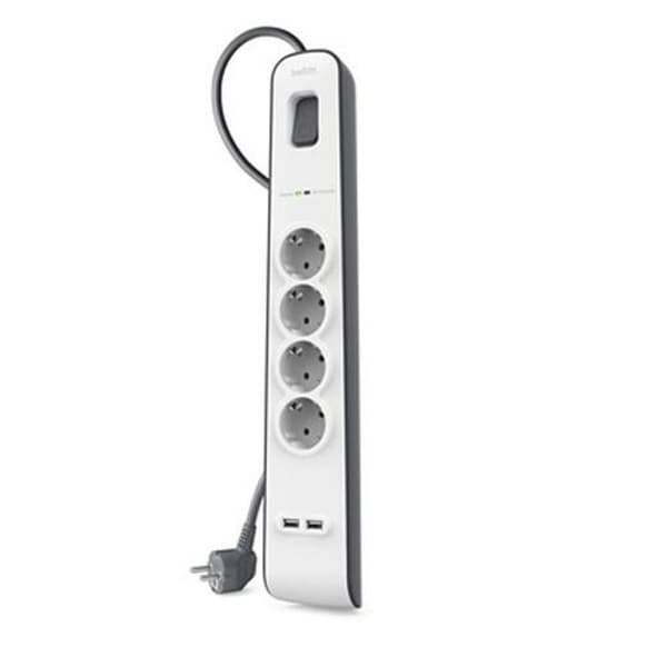 Skjøteledning med 4 uttak med bryter Belkin BSV401VF2M USB x 2 (2 m)