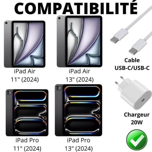 2 Snabbladdare 20W + 2 USB-C Kablar 2m för iPad Air 11" 2024/iPad Air 13" 2024/iPad Pro 11" 2024/iPad Pro 13" 2024