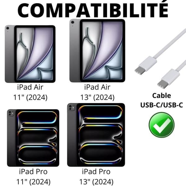 USB-C USB-C-kabel för iPad Air 11" 2024 / iPad Air 13" 2024 / iPad Pro 11" 2024 / iPad Pro 13" 2024 - Flätad nylon 2m