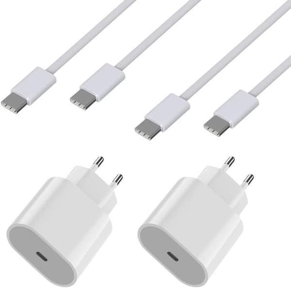 2 Snabbladdare 20W + 2 USB-C kablar 2m för iPad Air 11" 2024/iPad Air 13" 2024/iPad Pro 11" 2024/iPad Pro 13" 2024 Phonillico