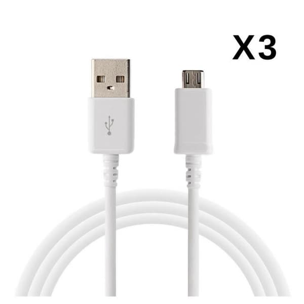 Kabel för Samsung Galaxy Tab A 8.0 2019 - Mikro USB-kabel Vit 1 Meter [LOT 3] Phonillico®