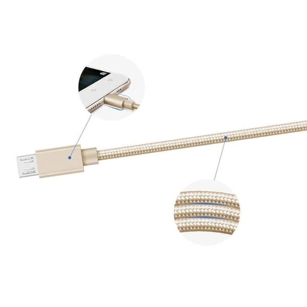 Kabel för Samsung Galaxy Tab A 8.0 2019 - mikro usb Nylontvinnad Guld 1 Meter [LOT 2] Phonillico®