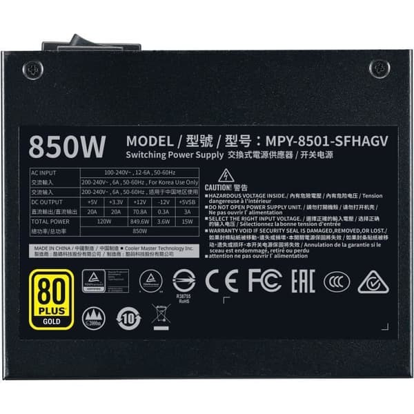 COOLER MASTER V850 SFX Gold - 850W SFX strömförsörjning - 100 % modulär (Certifierad 80 Plus GOLD 10 års garanti)