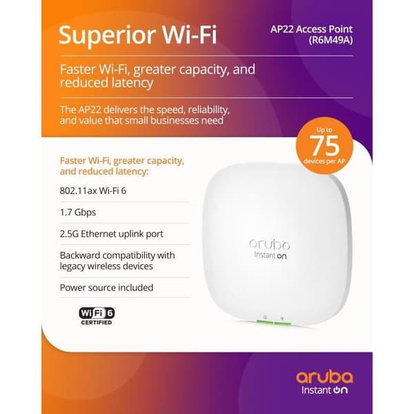 ARUBA HPE Instant ON AP22 trådlös åtkomstpunkt - 802.11ax - Bluetooth, Wi-Fi
