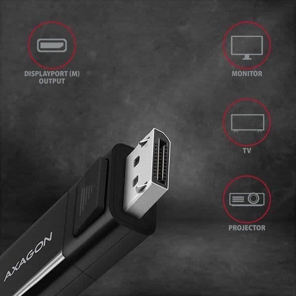 AXAGON RVC-DPC USB-C till DisplayPort-kabel, 1,8 m, 4K/60 Hz - Svart - 8595247905314