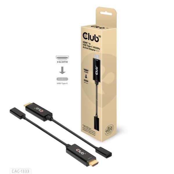 Club 3D-videokabel och adapter 0,22 m HDMI Typ A (Standard) USB Typ-C Svart - CAC-1333