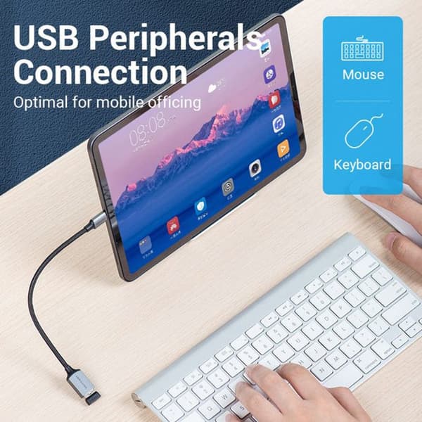 Adapter med OTG-funktion, Type-C till USB 2.0, 480 Mbps, snabb datatransfer, 0,15 m - Vention (CCWHB) - Grå