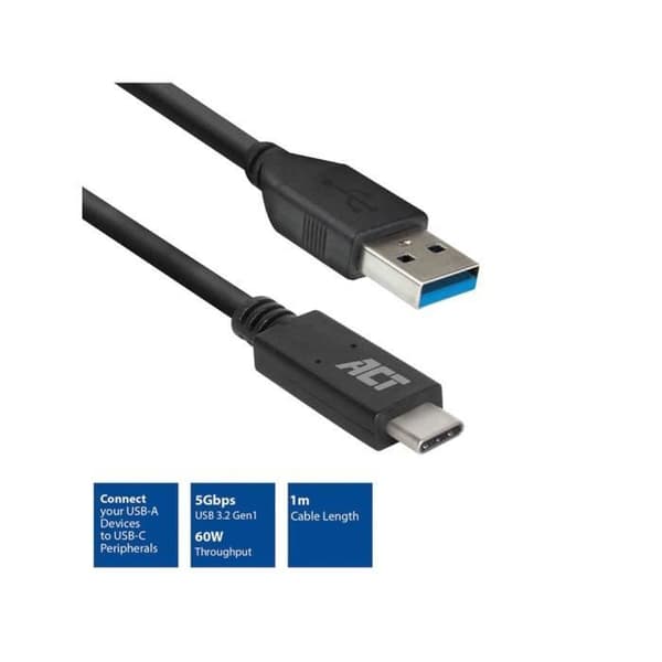 ACT USB 3.0-kabel, USB-A till USB-C, 1 meter