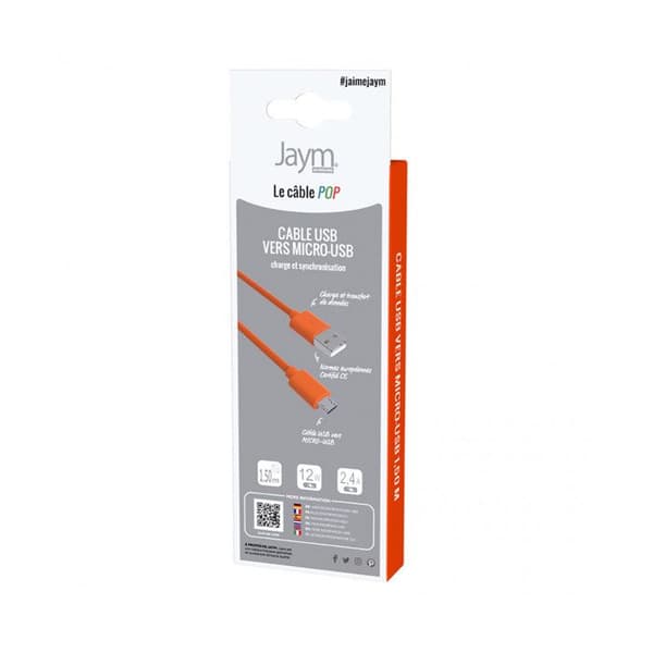 Micro-USB till USB-A-kabel - Jaym - POP-kollektion - 1,5m - 2,4A - Laddning och synkronisering