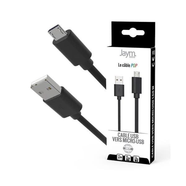 Micro-USB till USB-A 2,4A Laddning och Synkronisering Collection POP 1,5m Jaym Svart