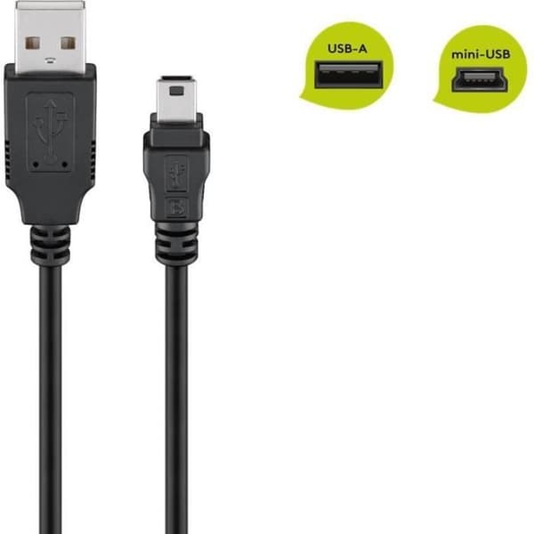 Mini USB USB Sync OCH Laddningskabel 1m Svart