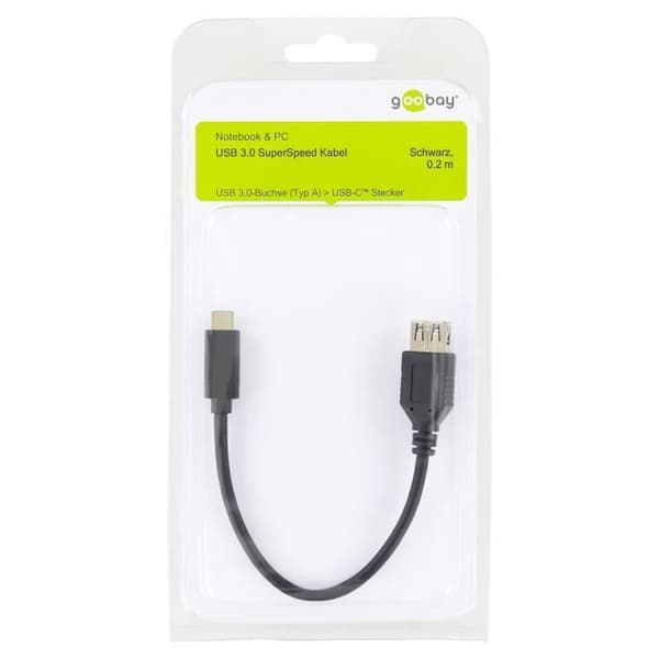 Goobay GBB56731, 0,2 m, USB A, USB C, 3.0 (3.1 Gen 1), 5000 Mbit-s, Svart