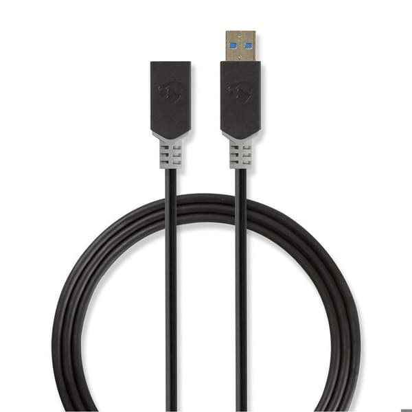 NEDIS USB-kabelförlängning - USB 3.0 - 2m - antracitsvart - guldpläterade kontakter