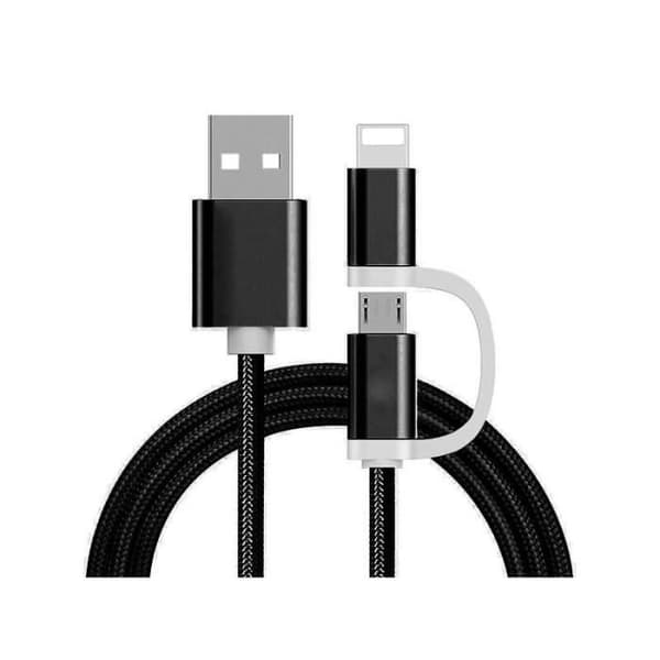 Reekin-kabel (2-i-1 MicroUSB & Lightning) 1 meter (svart nylon)