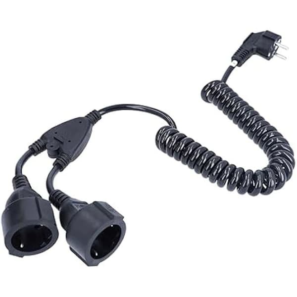 Spiralbäddad kabel - AS - SCHWABE - 1 m till 2,5 m - 2 Schuko-kontakter - 230 V, 16 A - Utbyggbar och flexibel