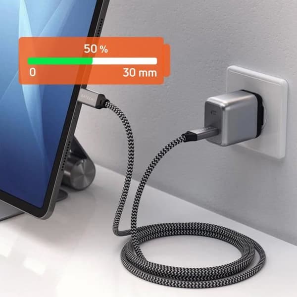 Kabel USB-C till USB-C Strömförsörjning 100W Längd 2 meter Satechi Grey