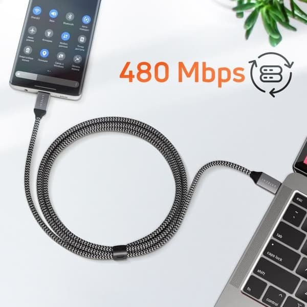Kabel USB-C till USB-C Strömförsörjning 100W Längd 2 meter Satechi Grey