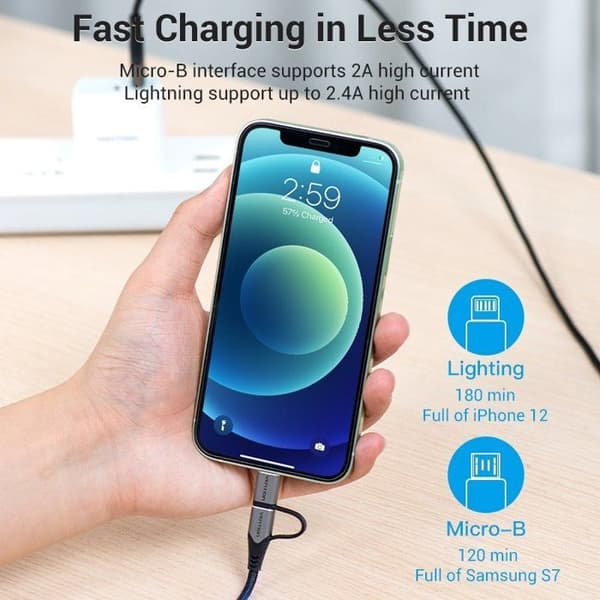 Vention MFi USB 2.0 till Micro USB 2-i-1