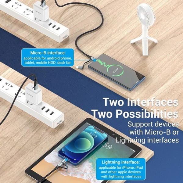 Vention MFi USB 2.0 till Micro USB 2-i-1