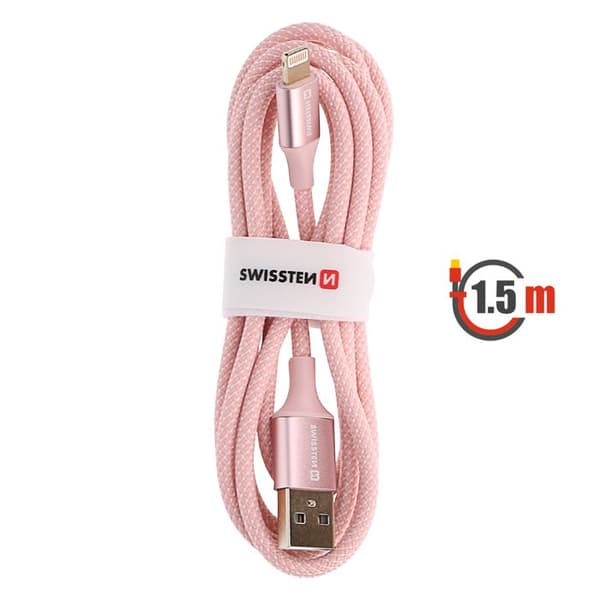 USB-kabel till Lightning Flätad Anti-knut Swissten Rosa