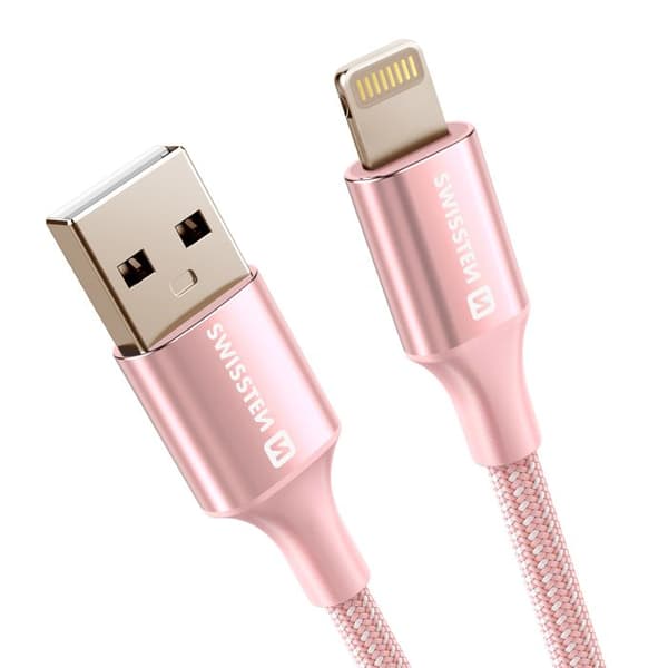 USB-kabel till Lightning Flätad Anti-knut Swissten Rosa