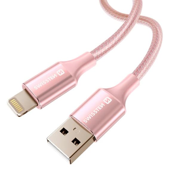 USB-kabel till Lightning Flätad Anti-knut Swissten Rosa