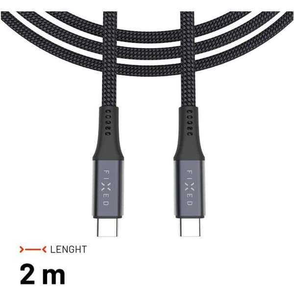 FIXE Multimedia Cable USB-C/USB-C USB4 gen2 20Gbps PD 3.1 240W 4K@60Hz 2m vävd grå