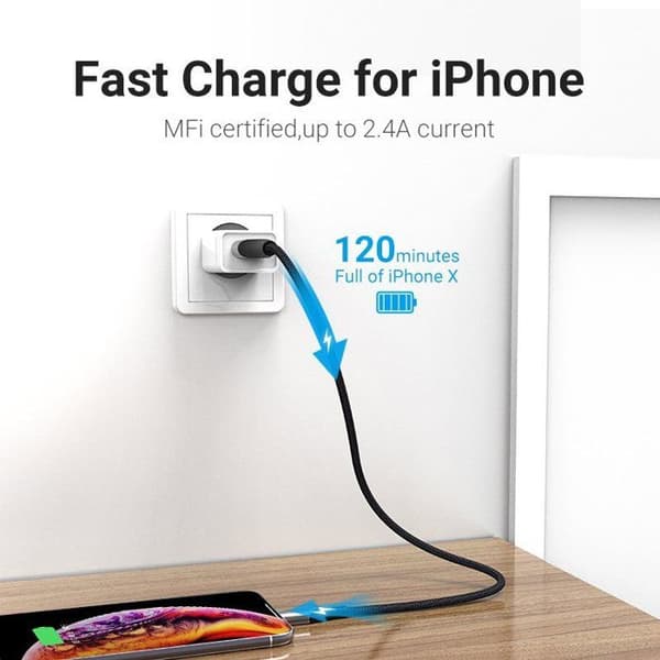 Vention Flätad Lightning MFi till USB 2.0 (C89) 2m grå i aluminiumlegering Typ