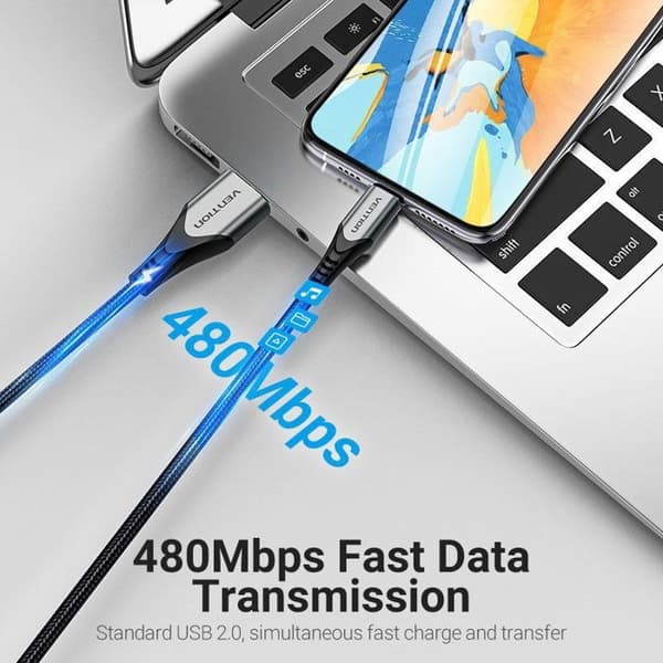 Vention Flätad Lightning MFi till USB 2.0 (C89) 2m grå i aluminiumlegering Typ