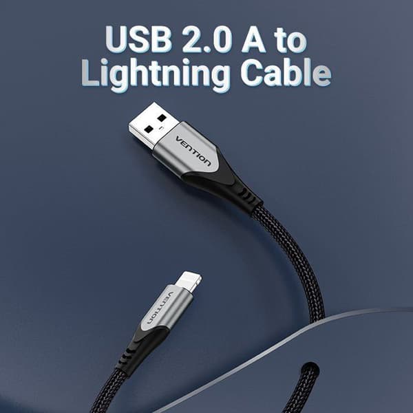 Vention Flätad Lightning MFi till USB 2.0 (C89) 2m grå i aluminiumlegering Typ