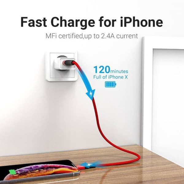 Vention Trefad Lightning MFi till USB 2.0 (C89) 1m Röd i aluminiumlegering Typ