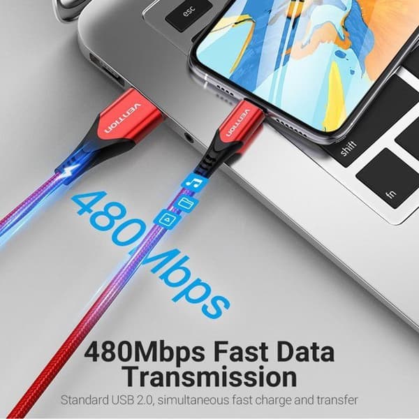 Vention Trefad Lightning MFi till USB 2.0 (C89) 1m Röd i aluminiumlegering Typ