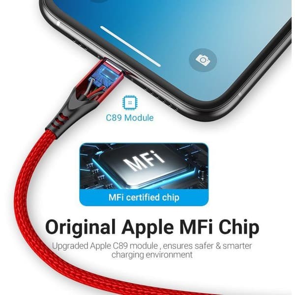 Vention Trefad Lightning MFi till USB 2.0 (C89) 1m Röd i aluminiumlegering Typ