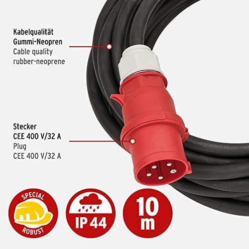 Brennenstuhl CEE jatkokaapeli IP44 (10 m kaapeli, H07RN-F 5G6.0, 400V/32A 5-napainen CEE-pistokkeella ja -pistorasialla, ulkokäyttöön IP44, valmistett