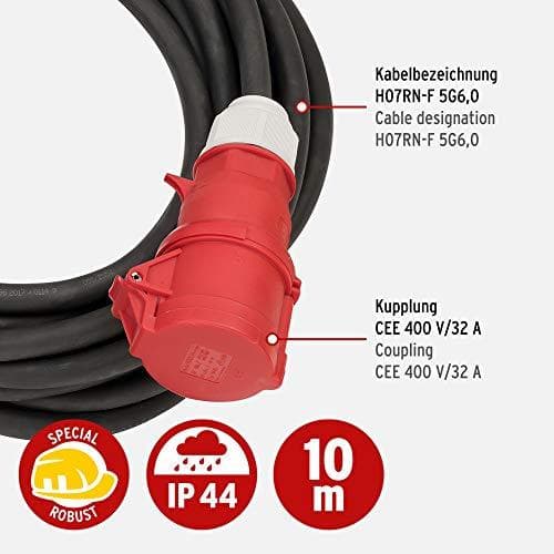 Brennenstuhl CEE jatkokaapeli IP44 (10 m kaapeli, H07RN-F 5G6.0, 400V/32A 5-napainen CEE-pistokkeella ja -pistorasialla, ulkokäyttöön IP44, valmistett
