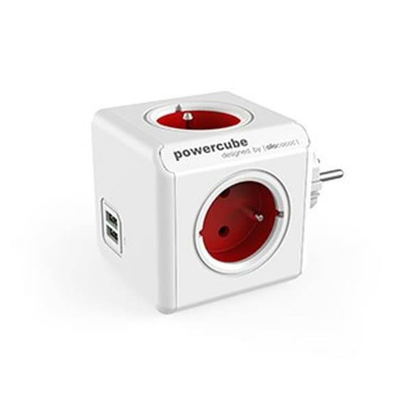 Forlængerledning Spand Allocacoc PowerCube Original USB Type E Rød