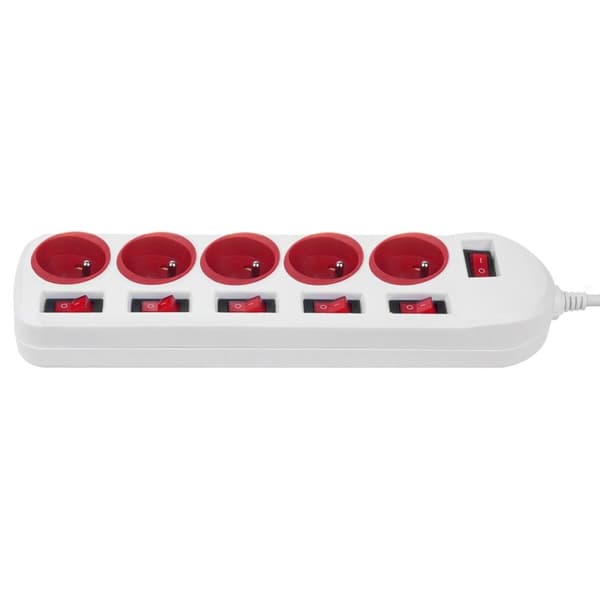 Stikdåse - 5 udtag med kontakt MacLean MCE204 R/W (1,5 m)