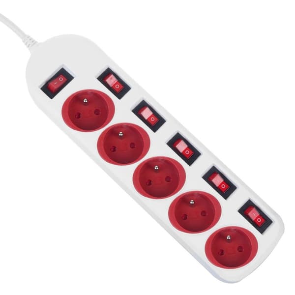 Stikdåse - 5 udtag med kontakt MacLean MCE204 R/W (1,5 m)