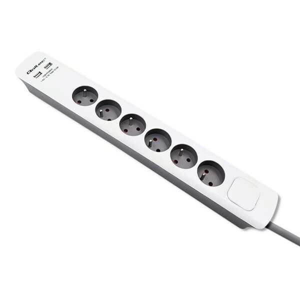 Stikdåse - 6 udtag med kontakt Qoltec 50294 (1,8 m)