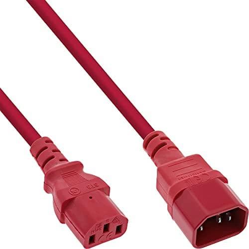 InLine® kold enhedsforlænger, C13 til C14, rød, 1,5m