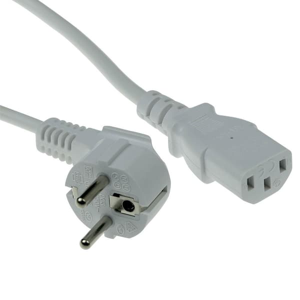 ACT Virtajohdon verkkoliitin CEE7/7 uros (kulma) - C13 valkoinen 2,5 m PWRCORD CEE7/7 ANG-C13 WH 2.5M (AK5237)