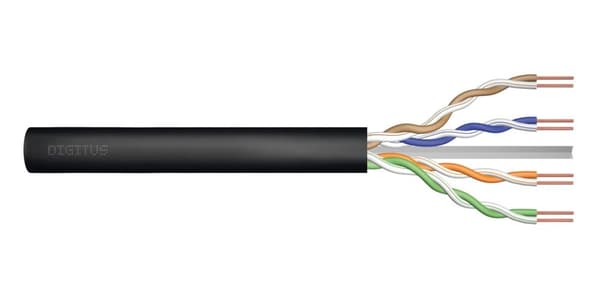 Gelfylld utomhusinstallationskabel DIGITUS kat.6, U/UTP, AWG 23/1, PE, 305m, svart, rulle