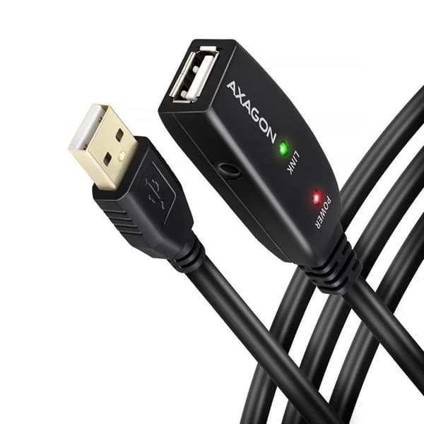 Axagon ADR-215 Aktiv USB 2.0 Förlängning AM > AF-kabel, 15 m lång. Strömförsörjning alternativ.