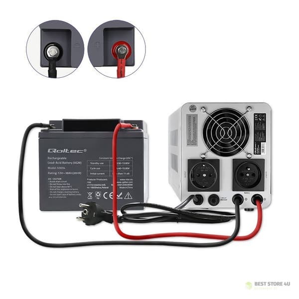 QOLTEC REN SINUSBØLGE UPS | 500VA | 350W | FASTFASE | GRÅ