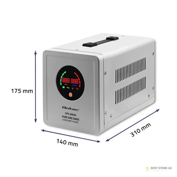 QOLTEC REN SINUSBØLGE UPS | 500VA | 350W | FASTFASE | GRÅ